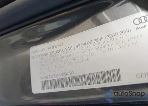 2021 Audi A5 Sportback Premium Plus 45 Tfsi Quattro S Tronic from USA, damaged, VIN WAUFACF57MA054789